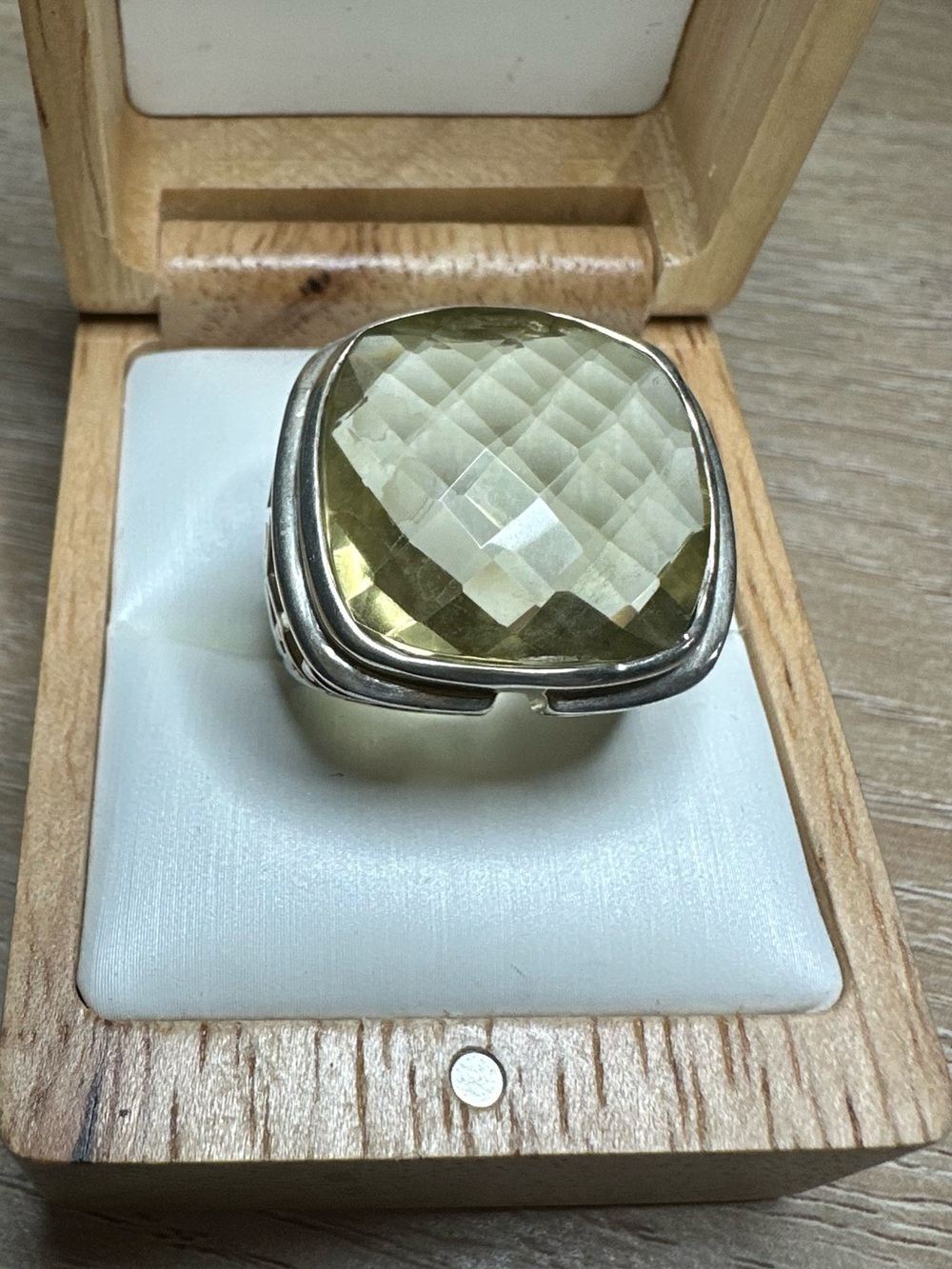 Sterling Silver Lemon Quartz Cushion Ring in Pale Yellow